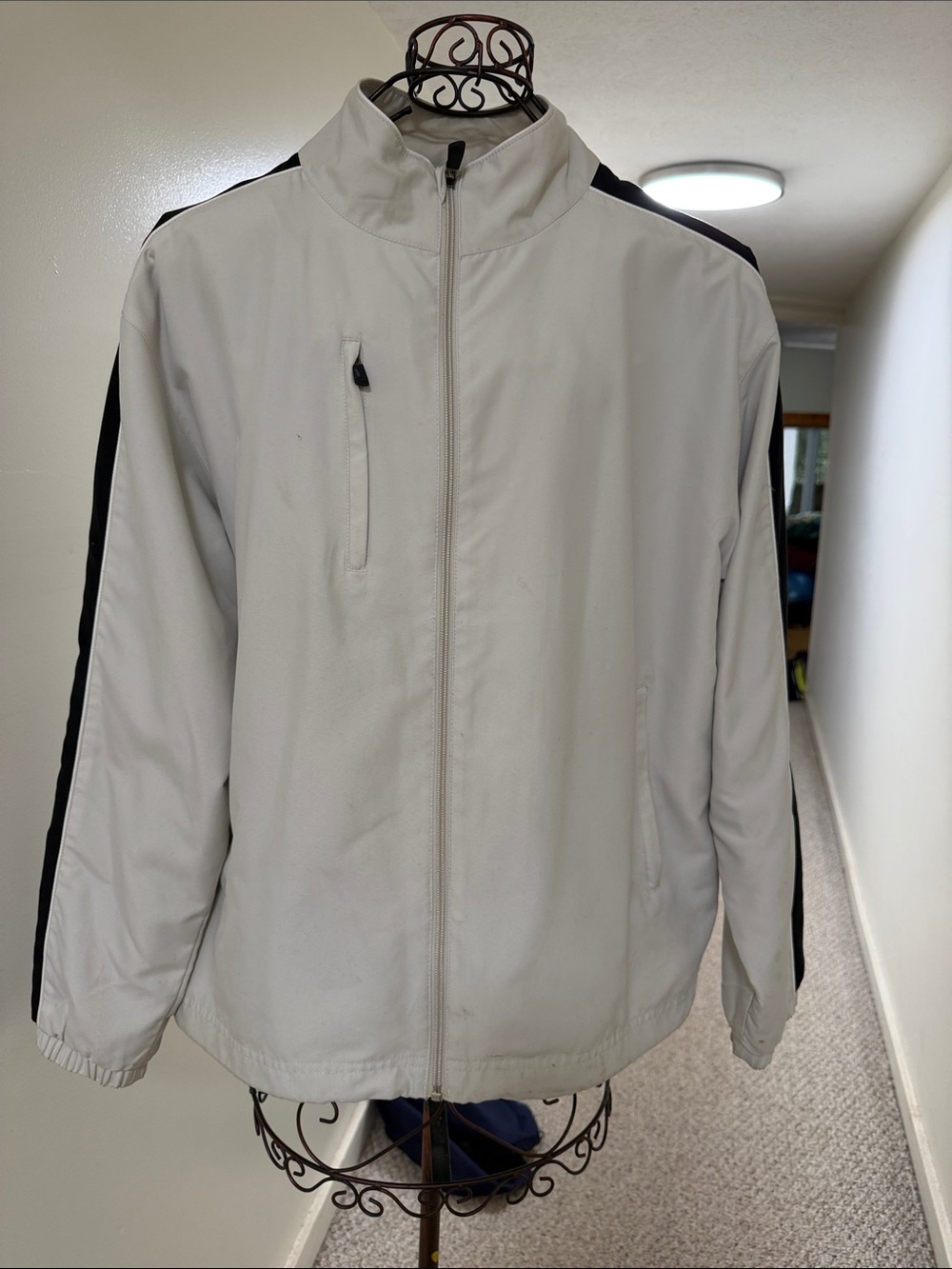 Ping White Windbreaker with Black Shoulder Stripes and Zip Chest Pocket